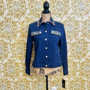 NWT Christine Phillipe Vintage Rare Sequin Beaded Stretch Denim Jacket Sz 8